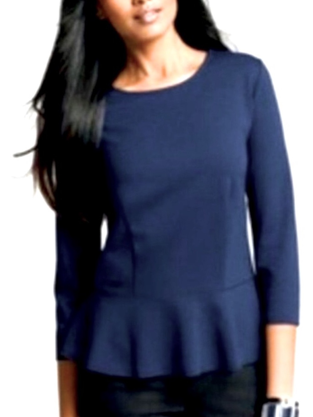 Ann Taylor Navy Peplum Long Sleeve Top size L